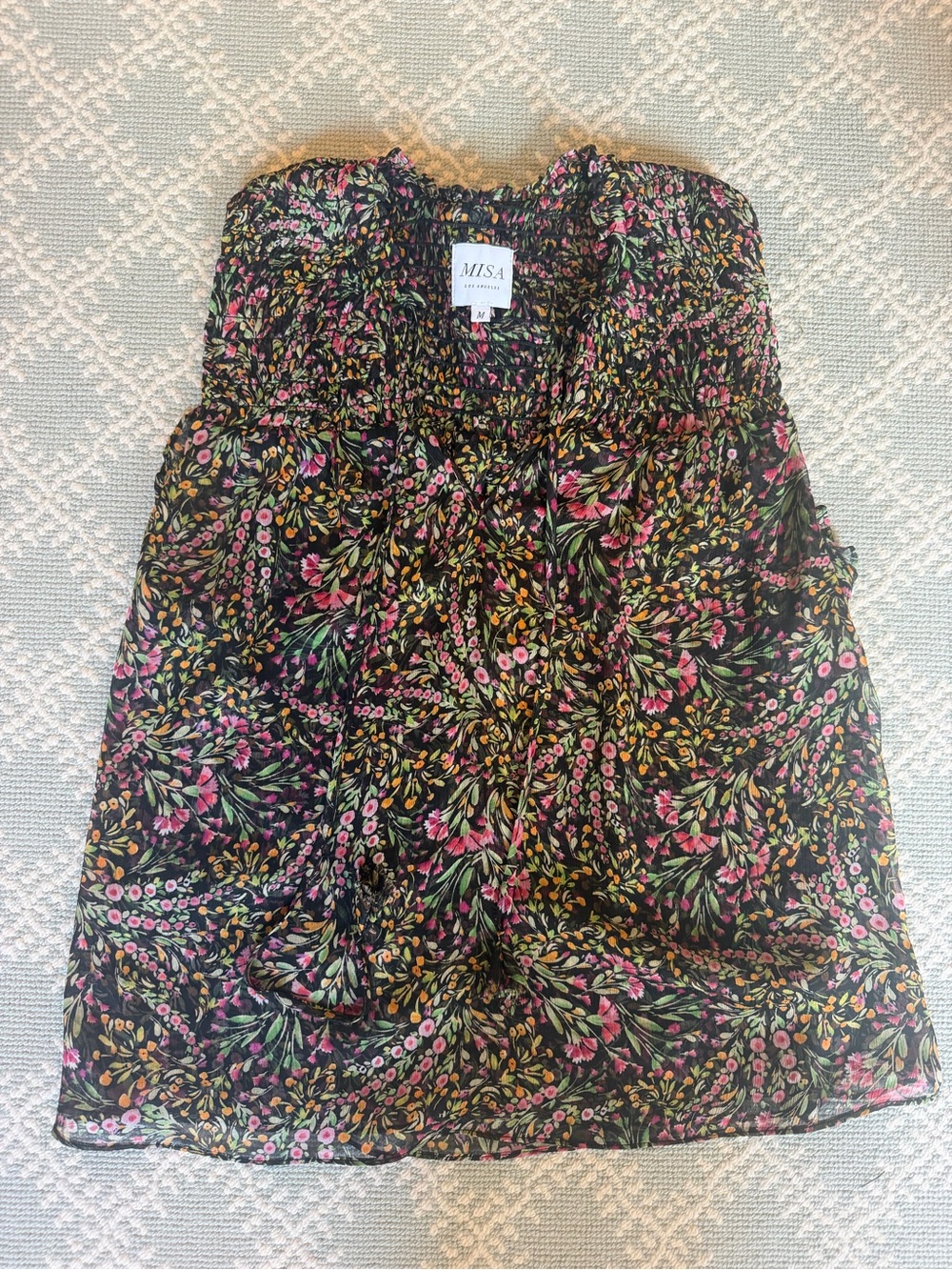 MISA Los Angeles Floral Ruffle Blouse Black Multi Size M